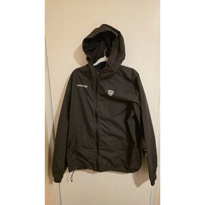 EcoShield Raincoat Mens Large Hooded Missing Drawstring Zip Pockets Logo Peeling